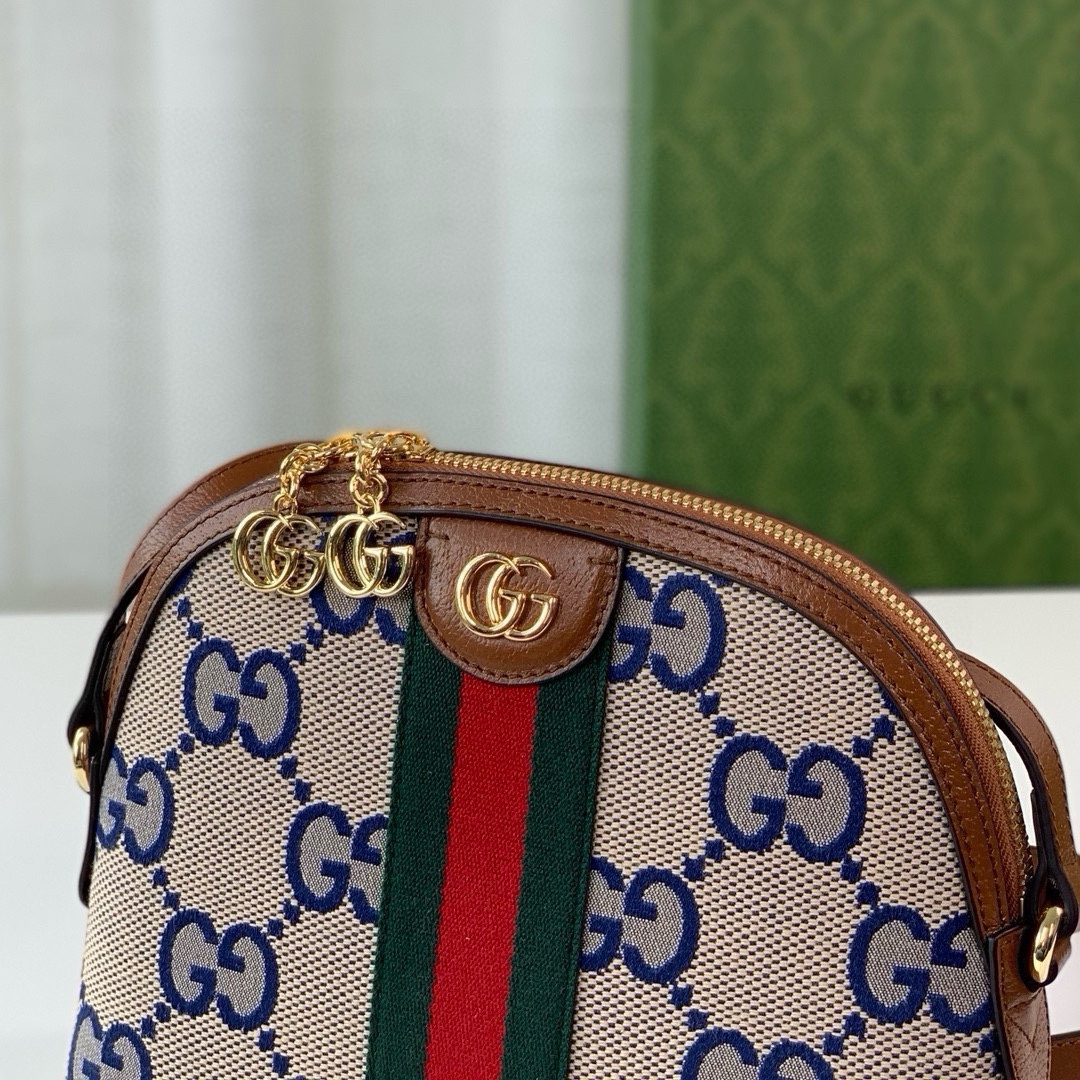 Gucci Ophidia Super Double G Shoulder Bag - Beige and Blue with Brown Leather 499621