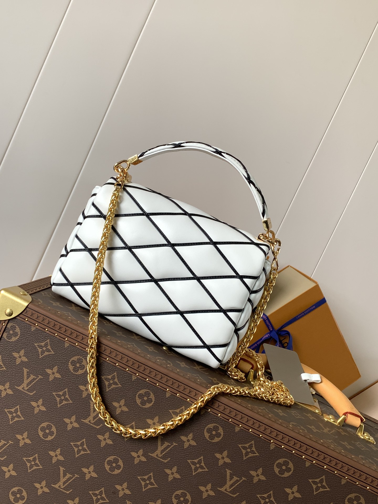 Variable Code Chip LV GO-14 Medium Lambskin Quilted Leather Handbag with Twist Lock & Adjustable Strap