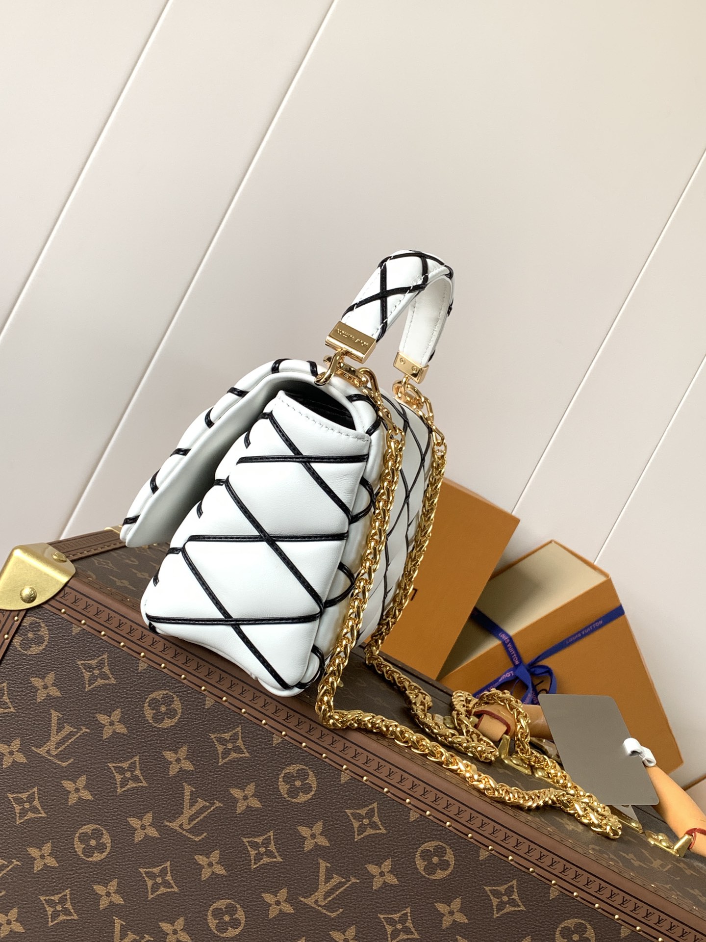 Variable Code Chip LV GO-14 Medium Lambskin Quilted Leather Handbag with Twist Lock & Adjustable Strap