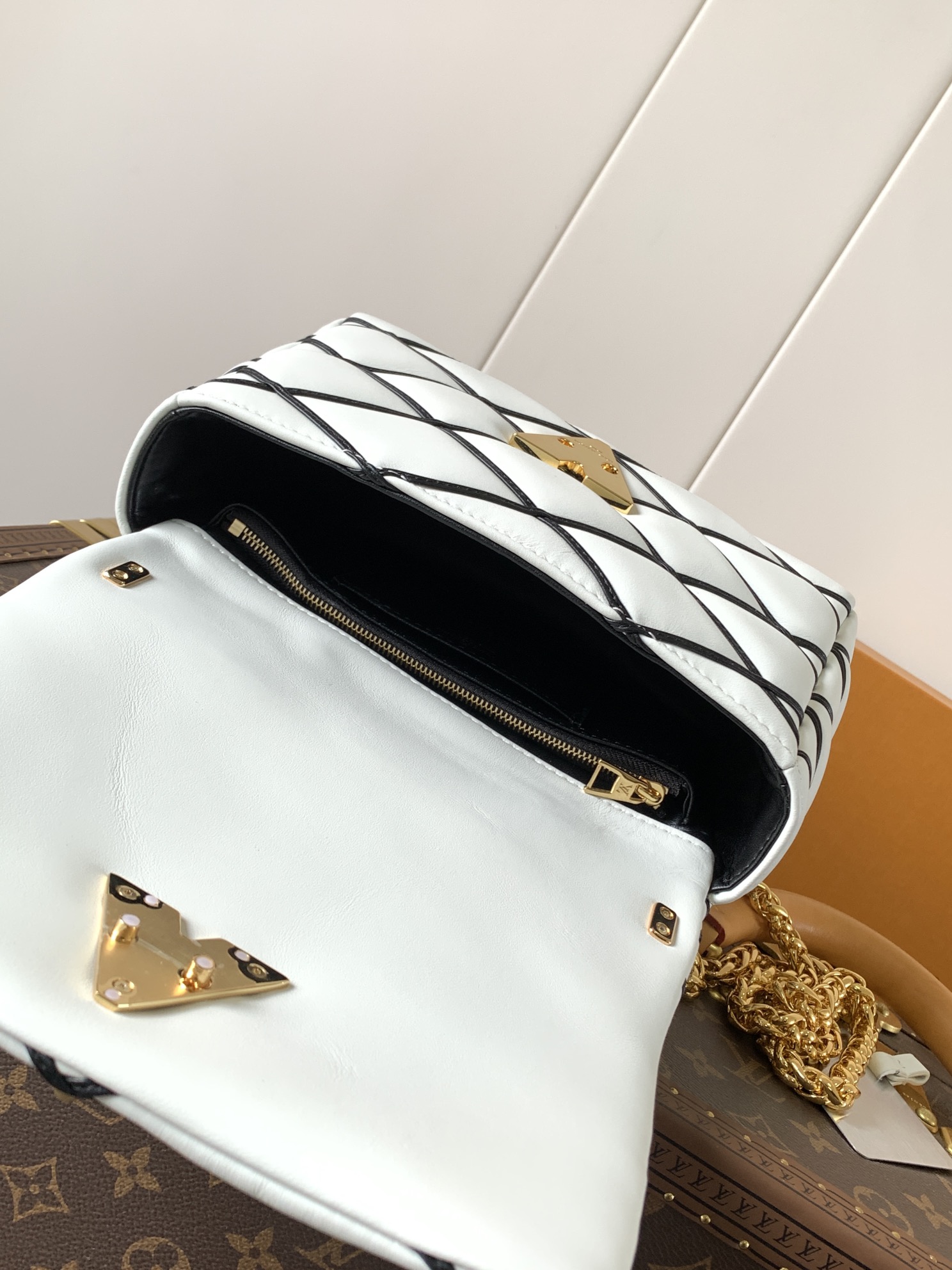 Variable Code Chip LV GO-14 Medium Lambskin Quilted Leather Handbag with Twist Lock & Adjustable Strap