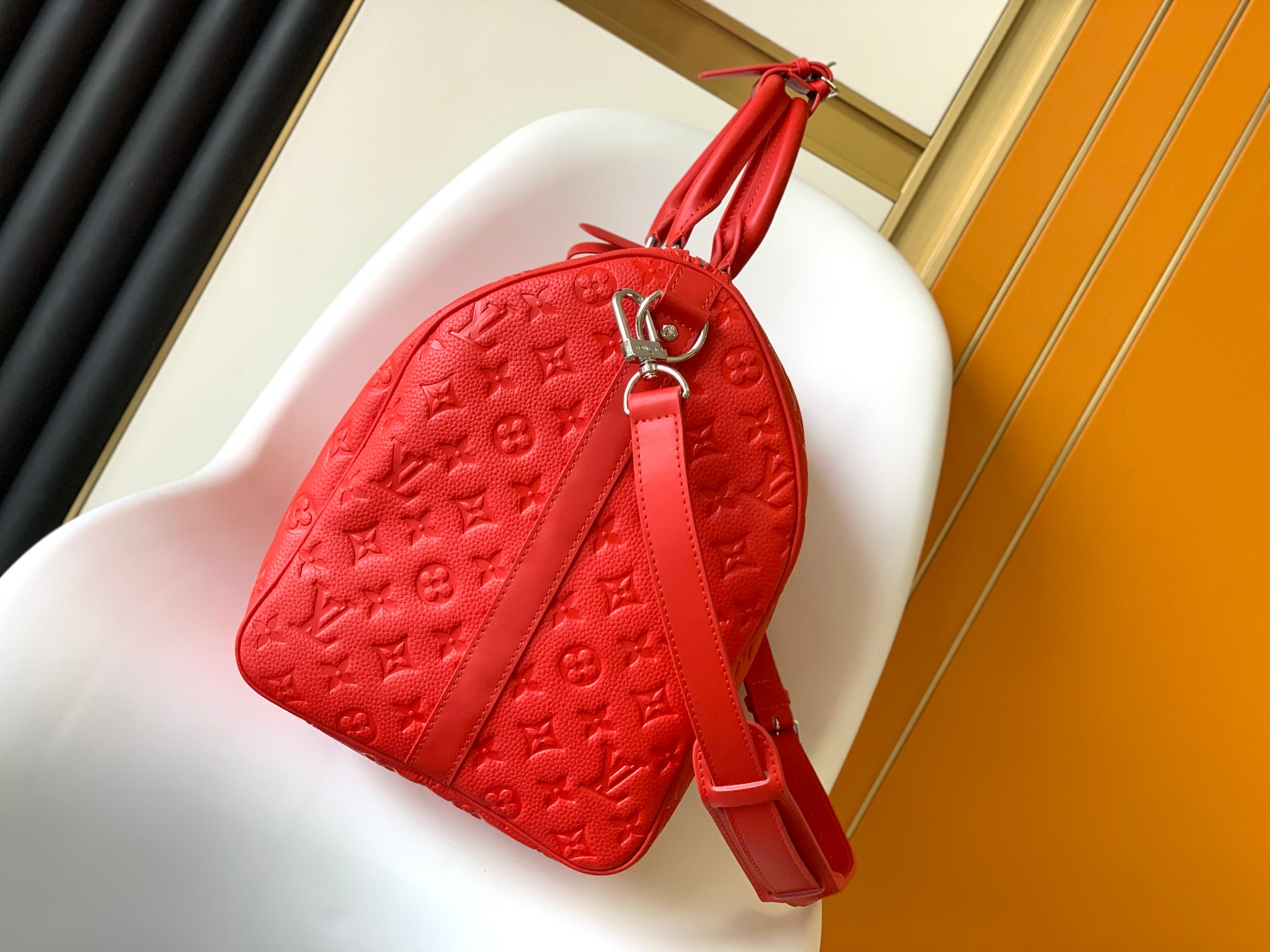 M23750 Keepall Bandouli??re 50 Travel Bag in Red by Louis Vuitton LV