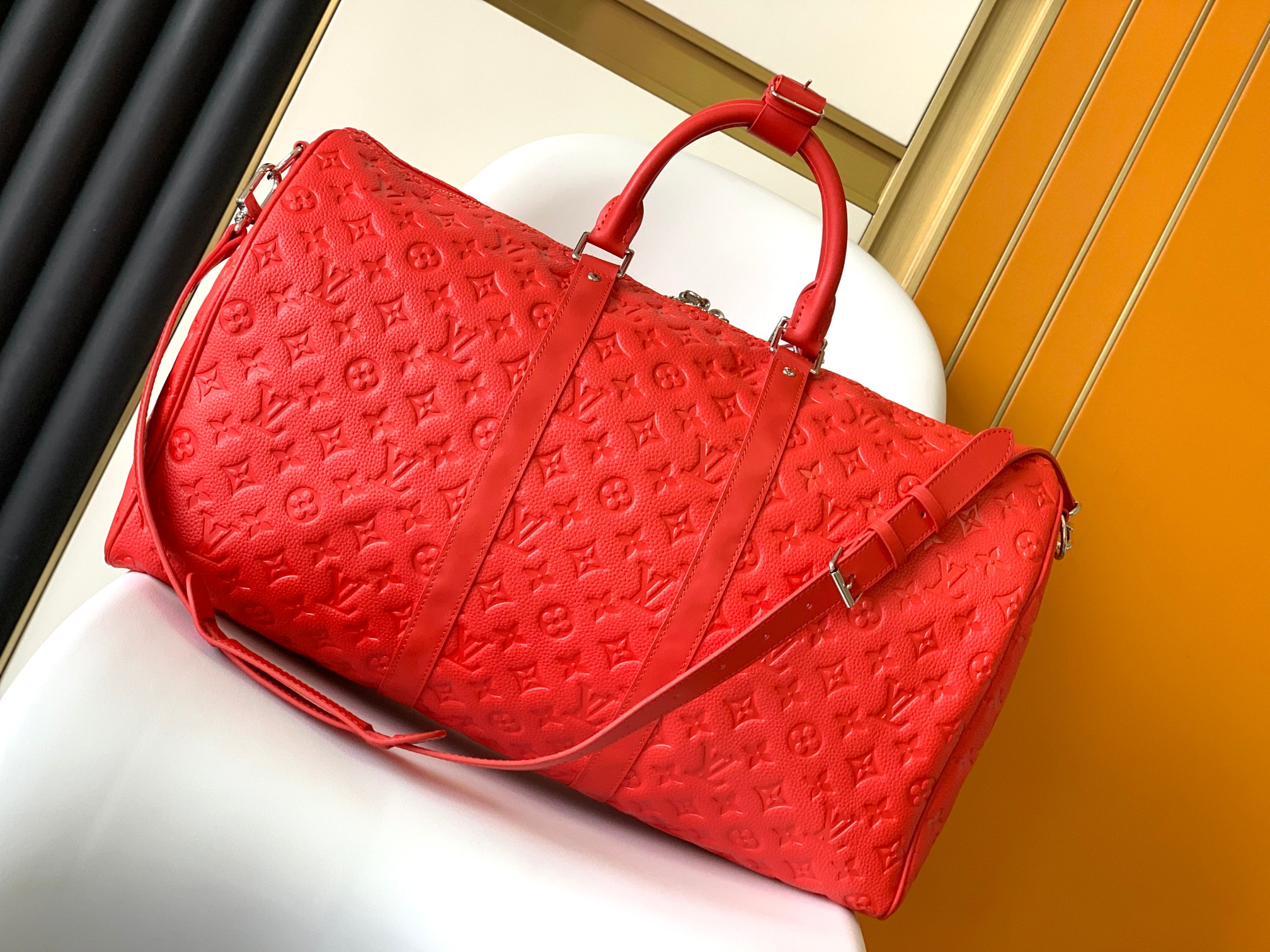 M23750 Keepall Bandouli??re 50 Travel Bag in Red by Louis Vuitton LV