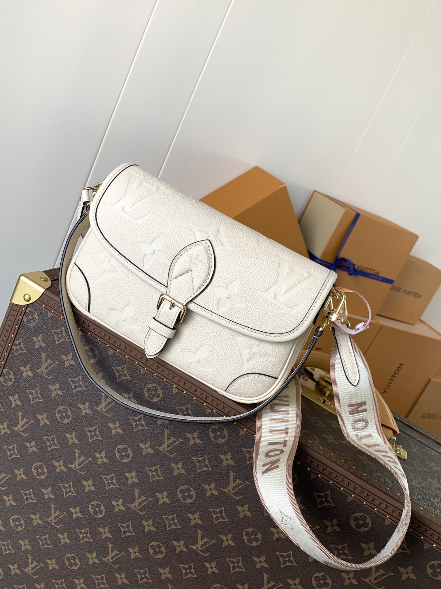 M46388 Diane Handbag by Louis Vuitton LV - Cream Monogram Empreinte Leather