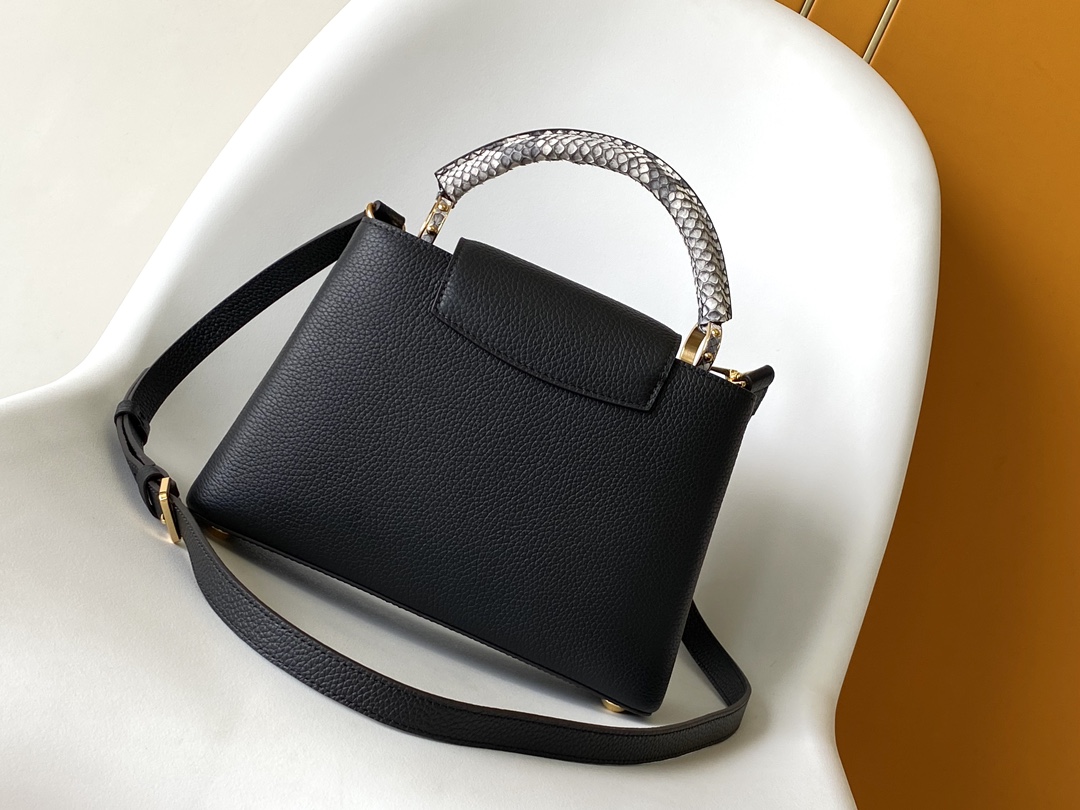 Louis Vuitton LV N92800 Capucines Handbag in Black Python Leather