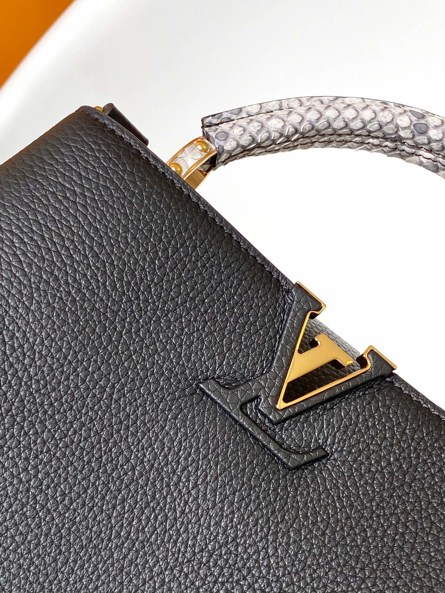 Louis Vuitton LV N92800 Capucines Handbag in Black Python Leather