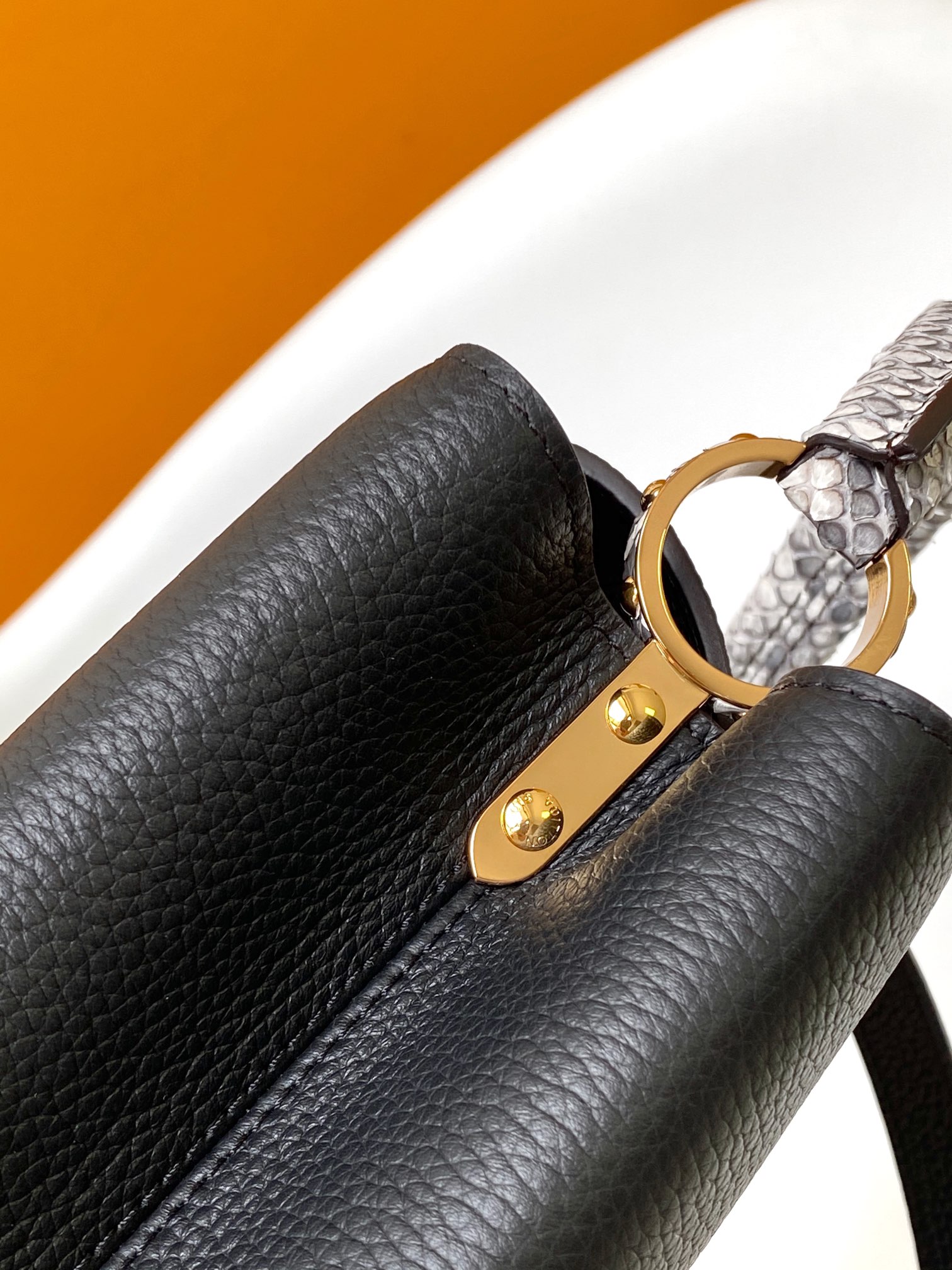 Louis Vuitton LV N92800 Capucines Handbag in Black Python Leather