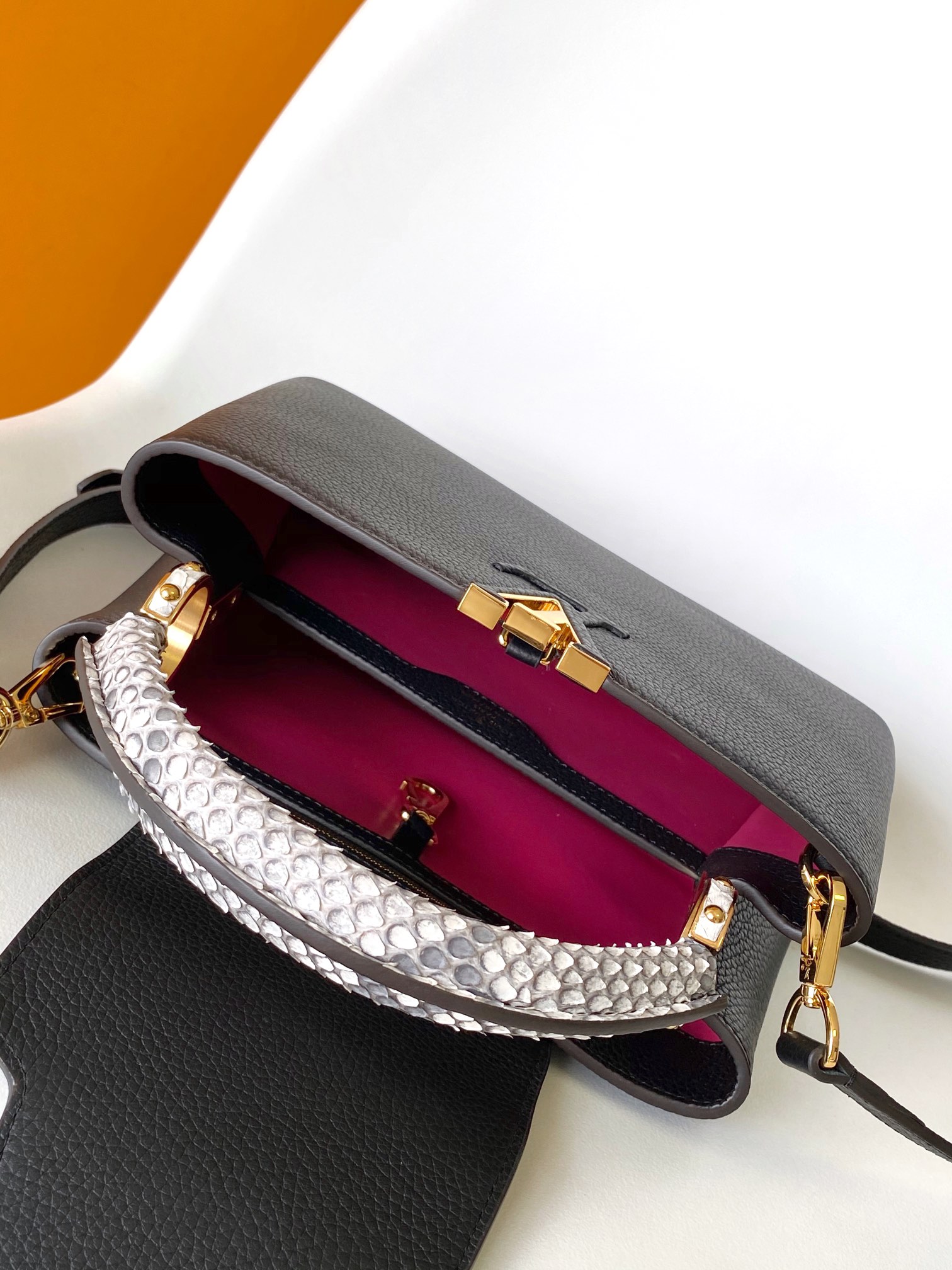 Louis Vuitton LV N92800 Capucines Handbag in Black Python Leather