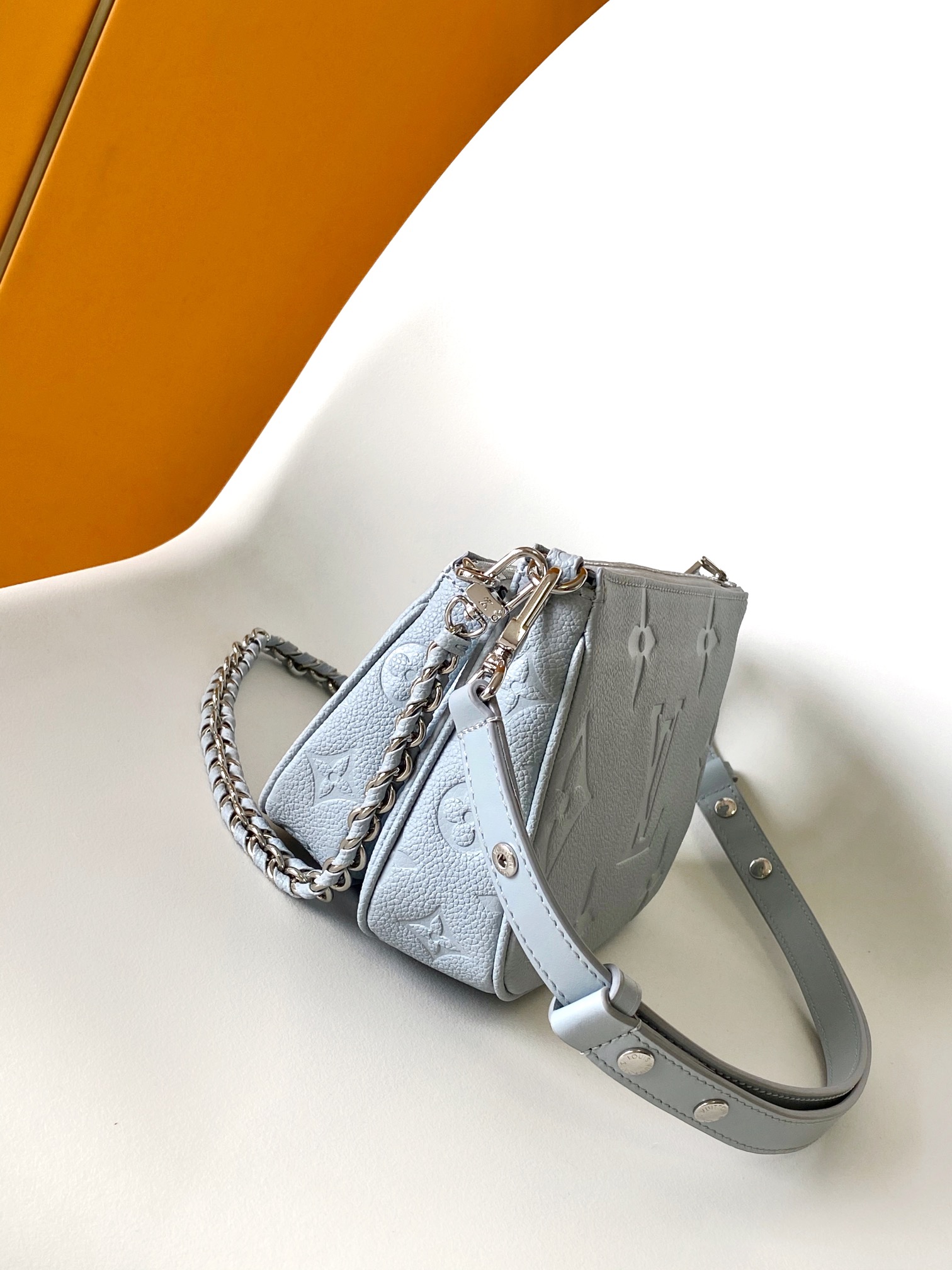 Louis Vuitton LV M47173 Three-Piece Mahjong Bag Set in Light Blue Embossed Leather