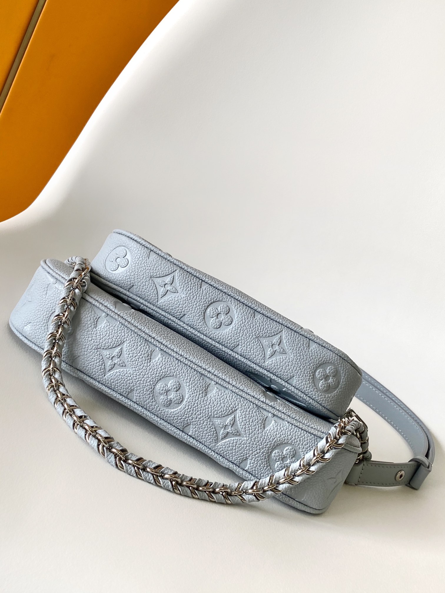 Louis Vuitton LV M47173 Three-Piece Mahjong Bag Set in Light Blue Embossed Leather