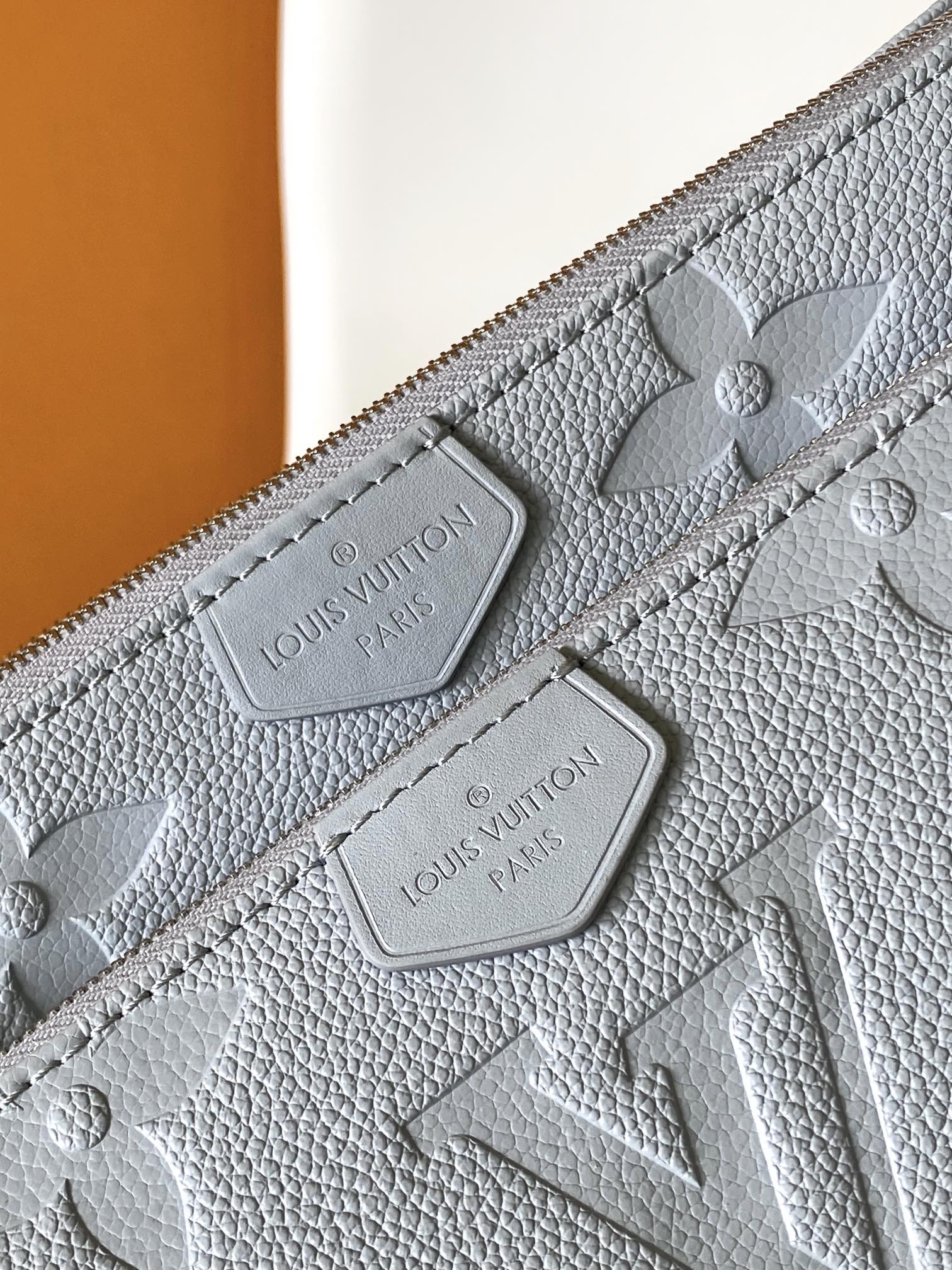 Louis Vuitton LV M47173 Three-Piece Mahjong Bag Set in Light Blue Embossed Leather